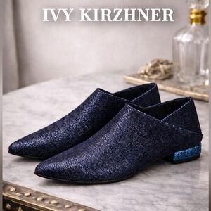 Ivy Kirzhner Pan Pointed Toe Flat Collapsable Mule/Slide in Flocked Velvet 39.5